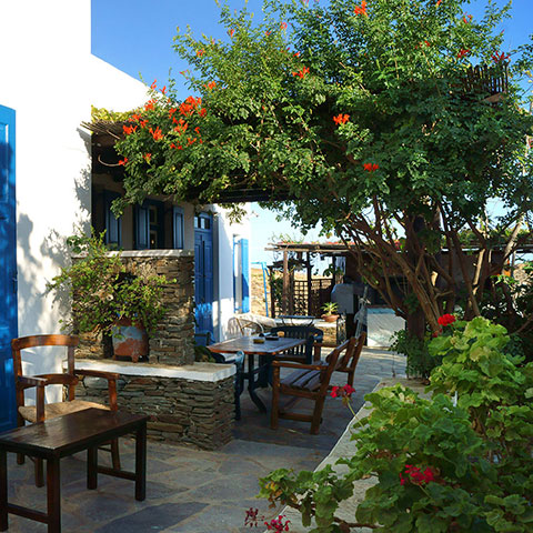 The garden of Fassolou hotel in Sifnos